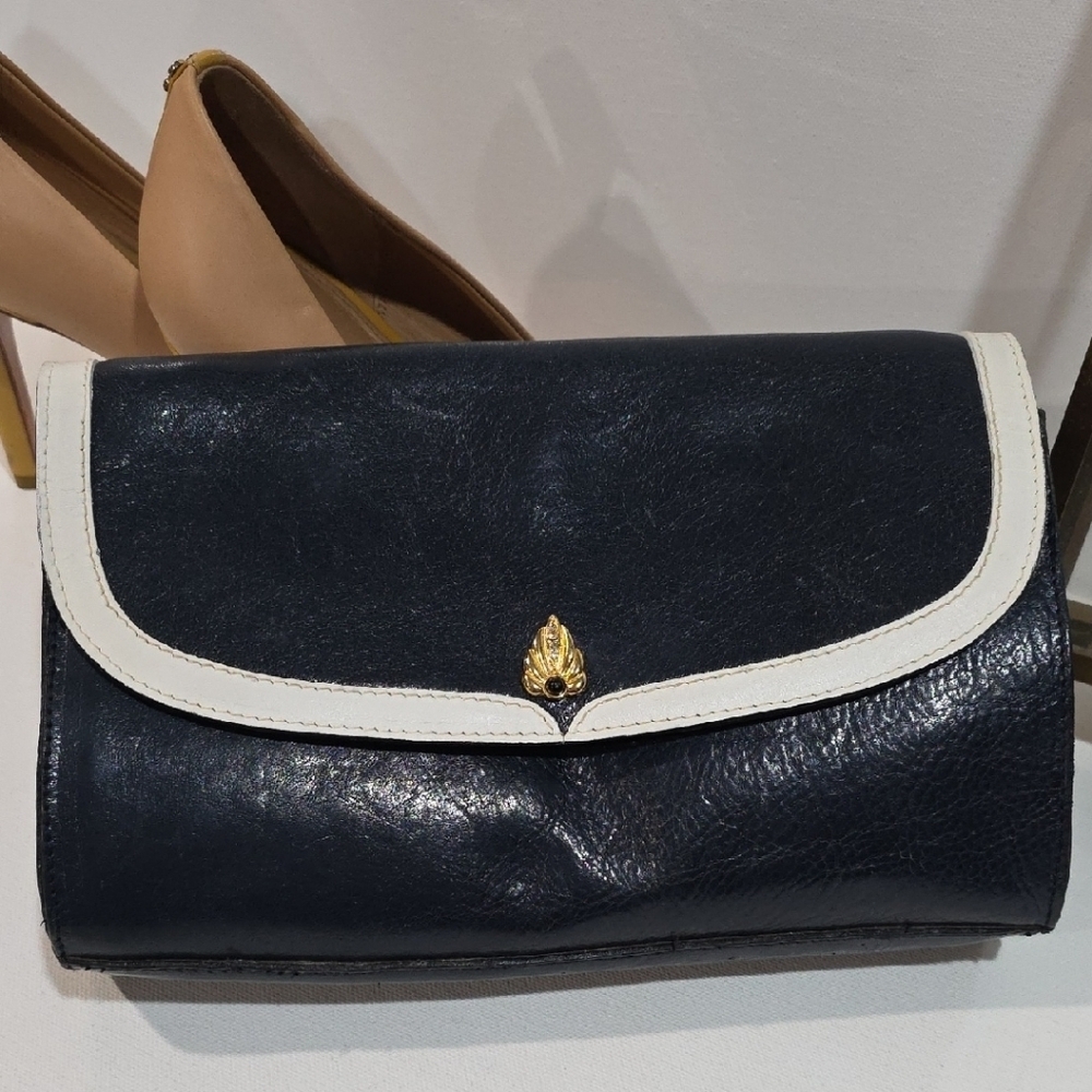 Vintage Michael Rome for M. Fine Navy Leather Clutch Made in Italy